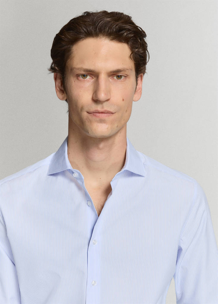 Slim fit 100% cotton striped formal shirt — Blue