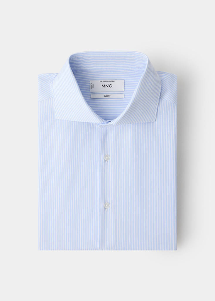 Slim fit 100% cotton striped formal shirt — Blue