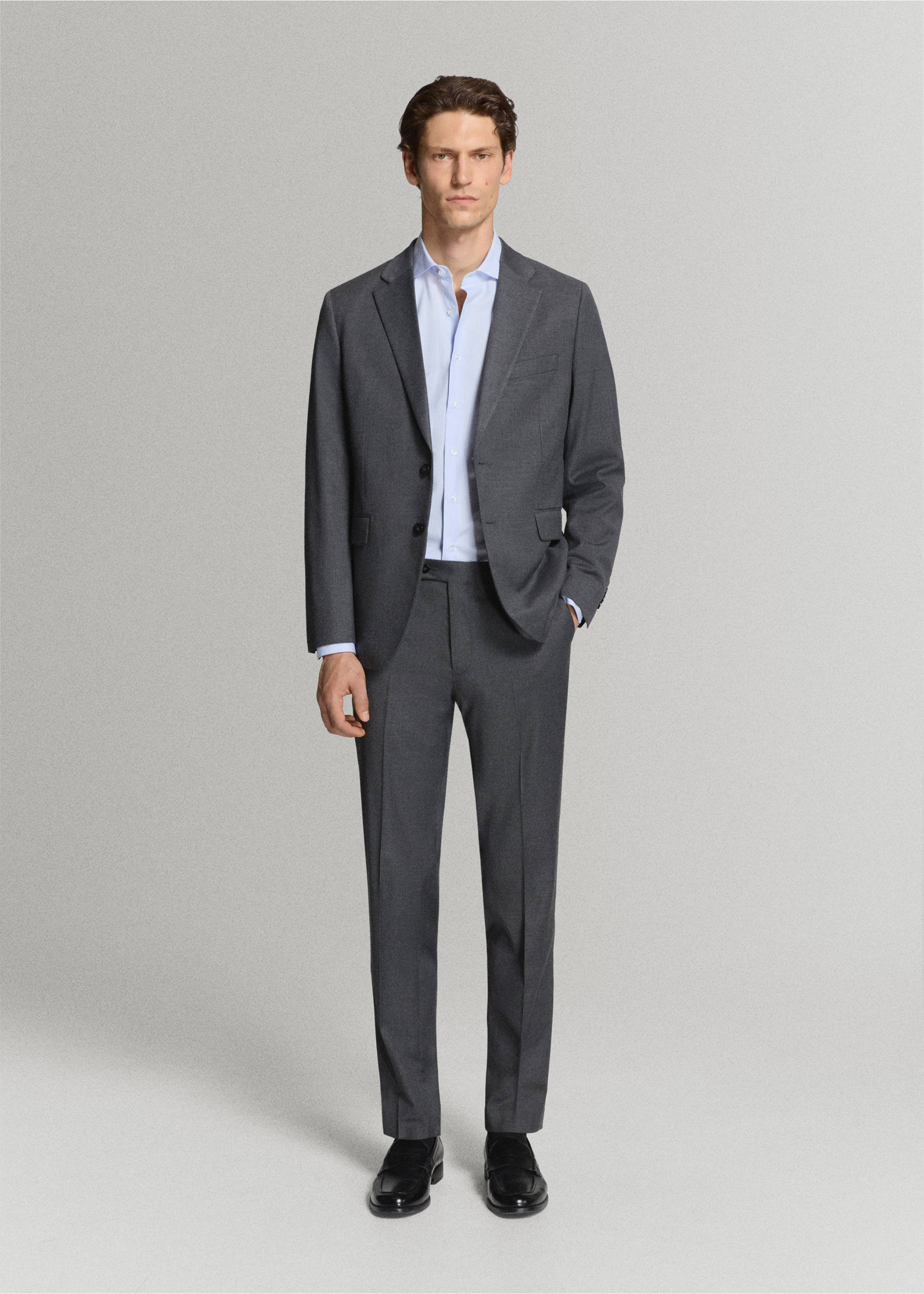 Camisa traje 100% algodón slim fit - Plano general, Azul. Ref: 37021403-01.