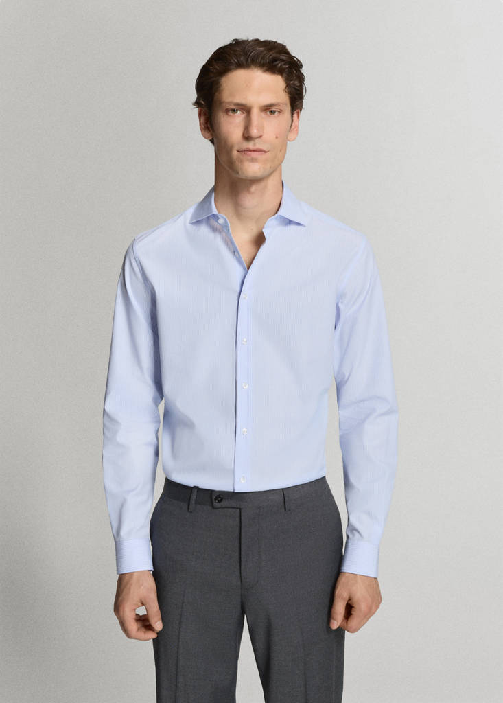 Slim fit 100% cotton striped formal shirt — Blue