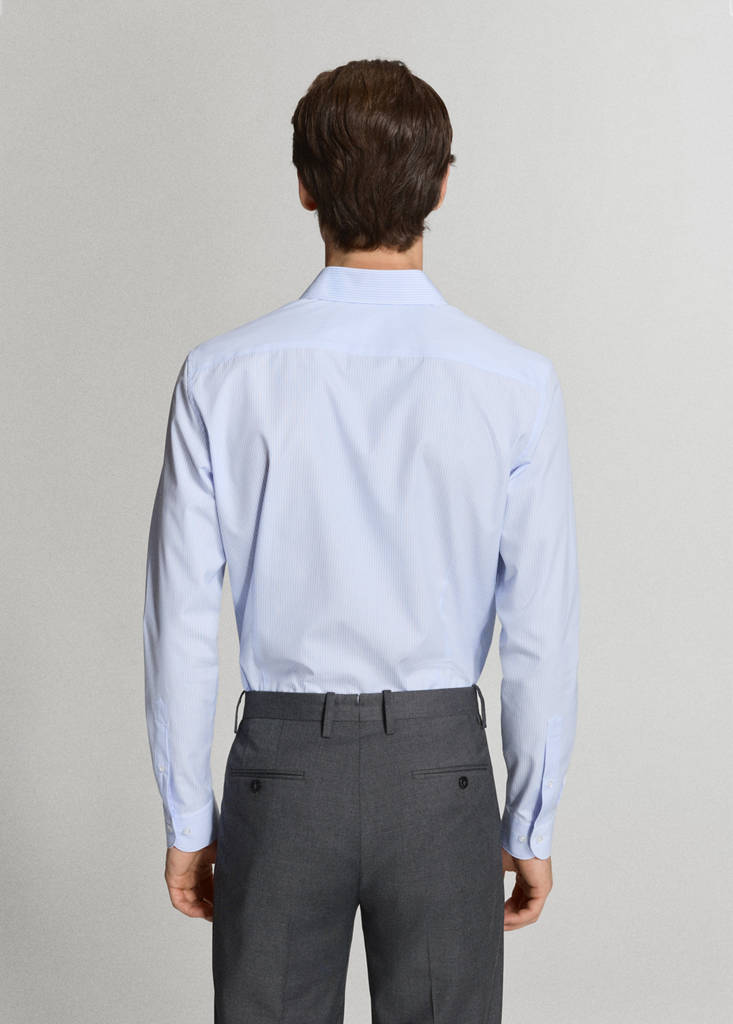 Slim fit 100% cotton striped formal shirt — Blue