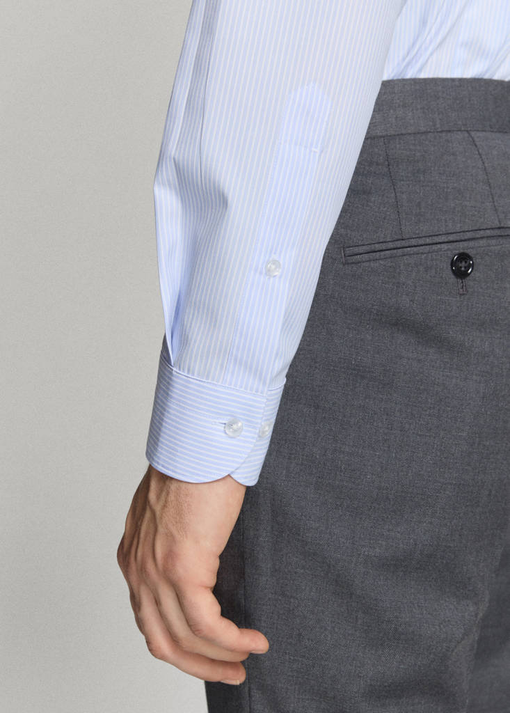 Slim fit 100% cotton striped formal shirt — Blue