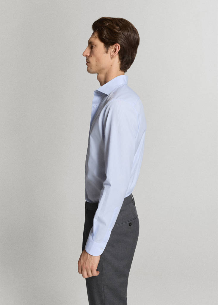 Slim fit 100% cotton striped formal shirt — Blue