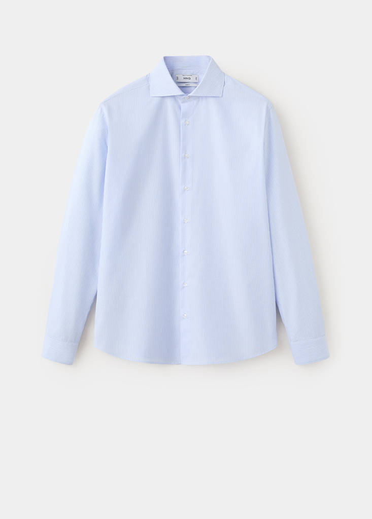 Slim fit 100% cotton striped formal shirt — Blue