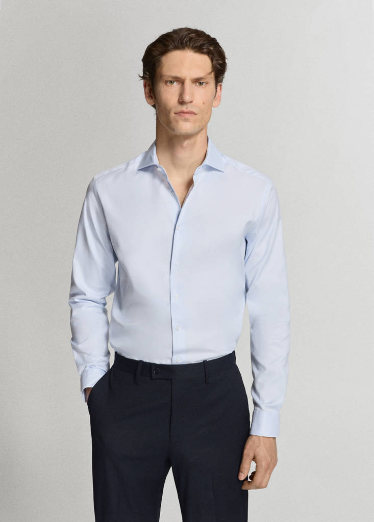 Slim fit 100% cotton check dress shirt — Sky Blue