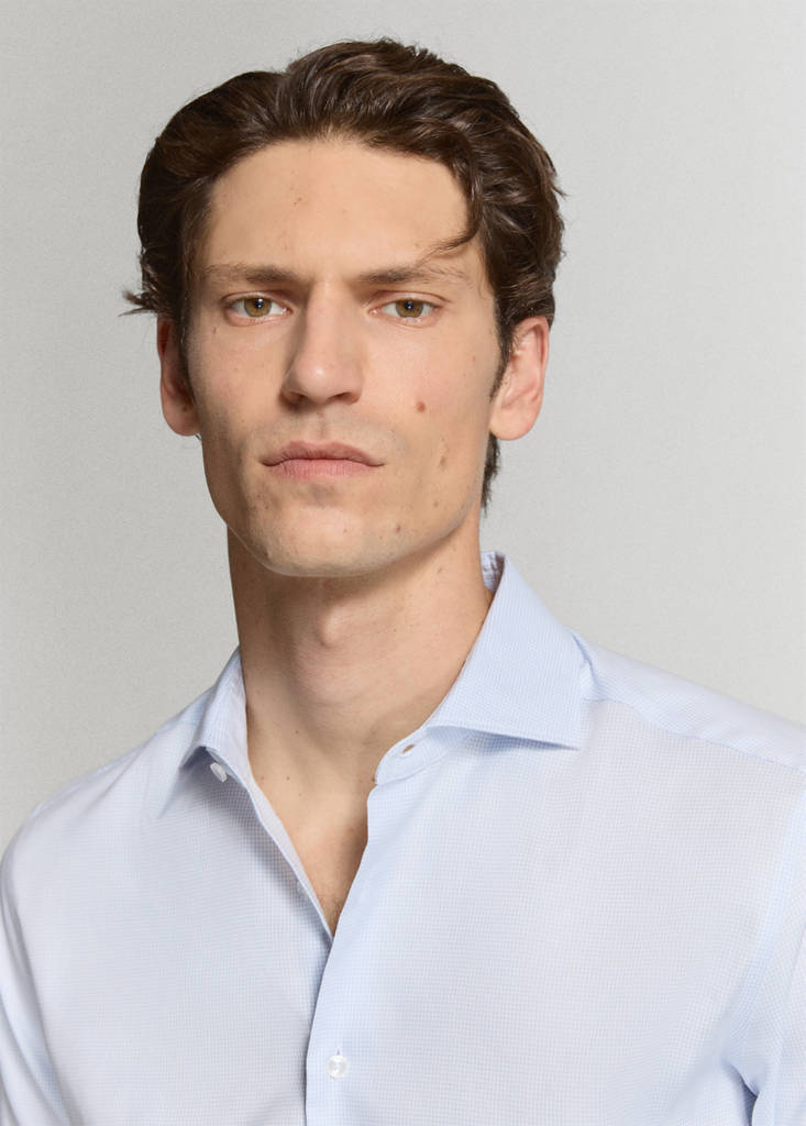 Slim fit 100% cotton check dress shirt — Sky Blue
