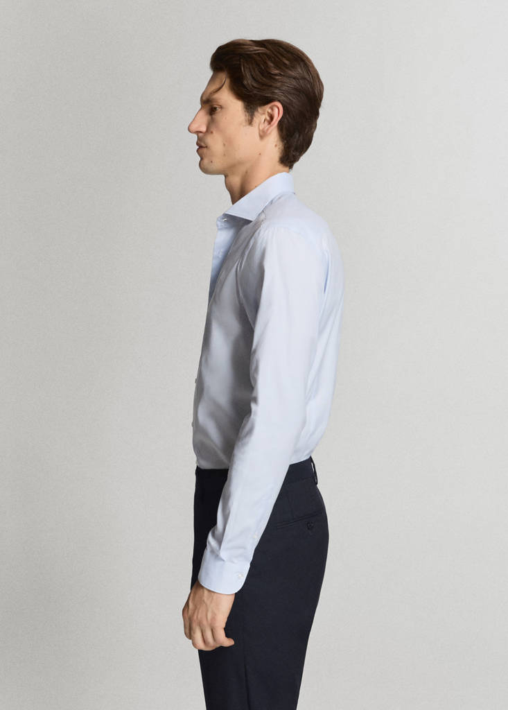 Slim fit 100% cotton check dress shirt — Sky Blue