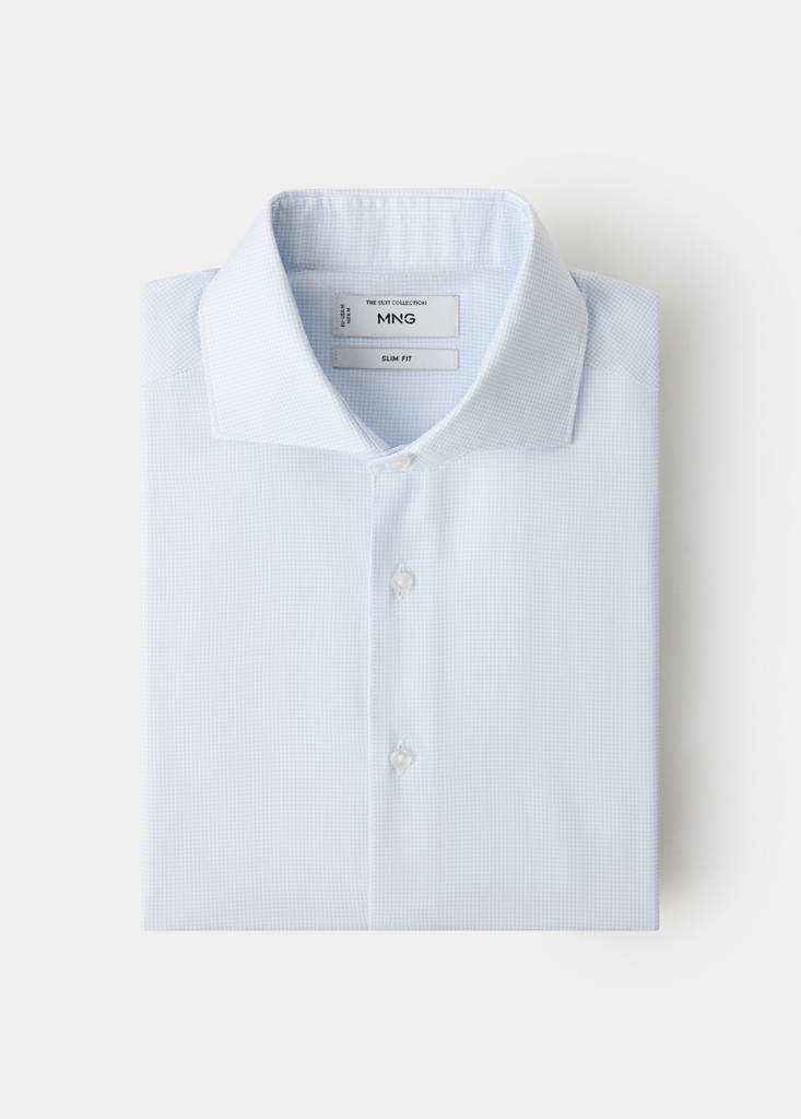 Slim fit 100% cotton check dress shirt — Sky Blue