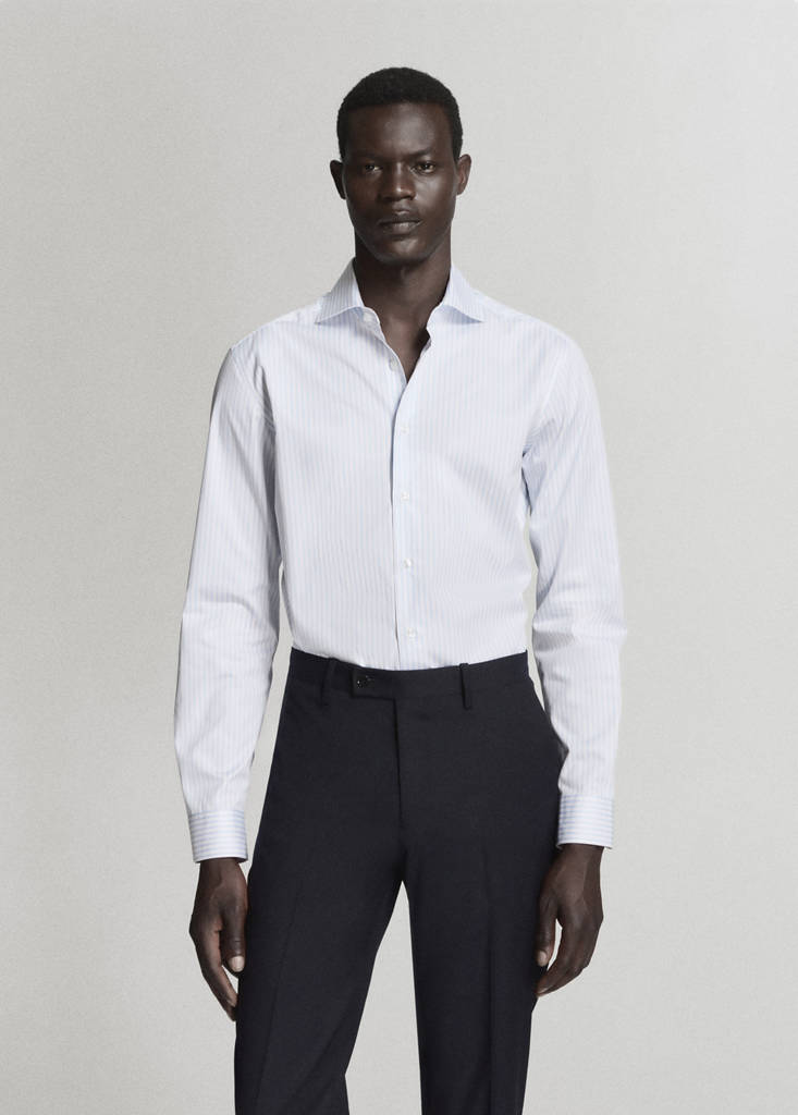 Slim fit 100% cotton striped formal shirt — White