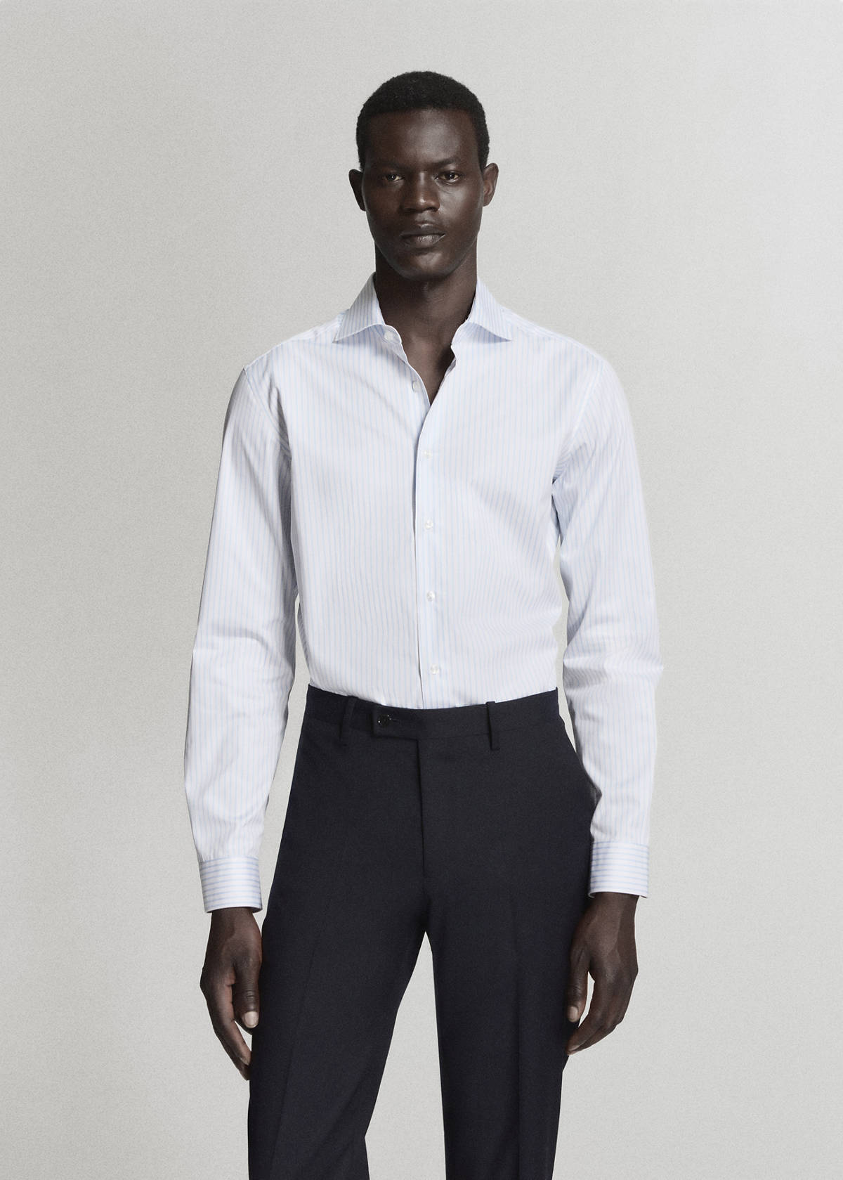 Slim fit 100% cotton striped formal shirt — White