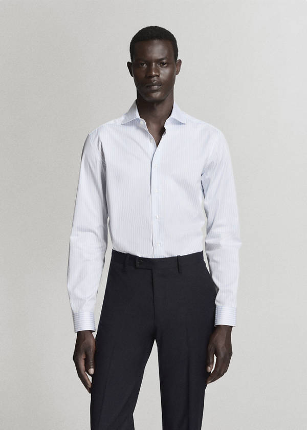 Slim fit 100% cotton striped formal shirt — White