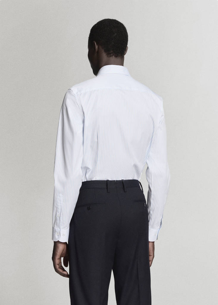 Slim fit 100% cotton striped formal shirt — White