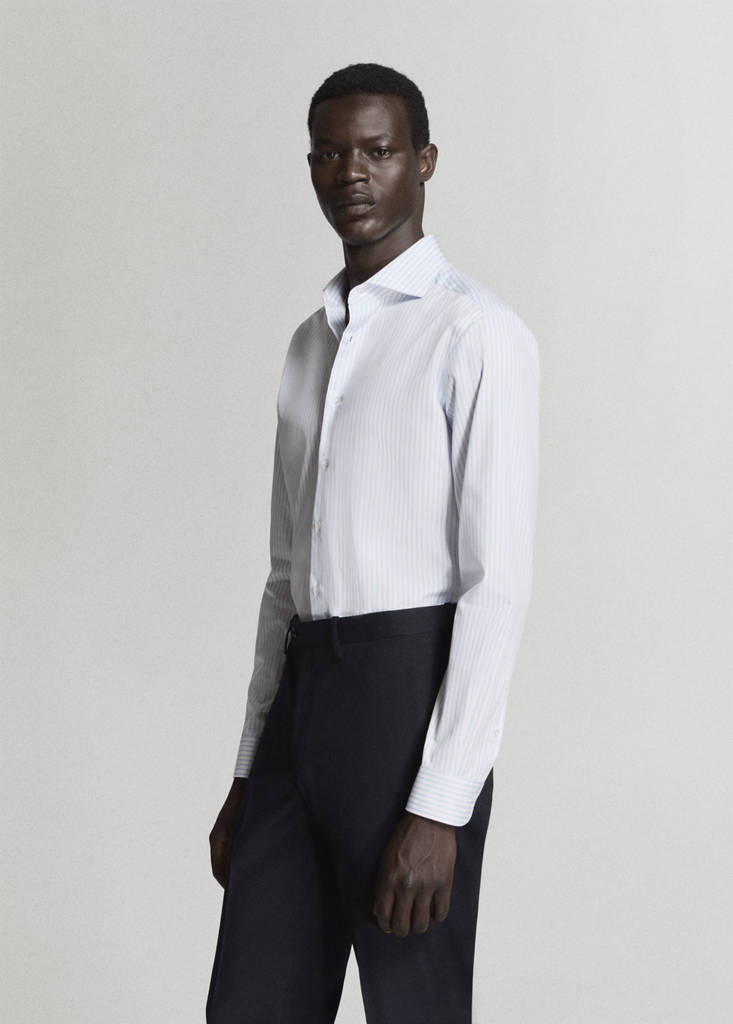 Slim fit 100% cotton striped formal shirt — White