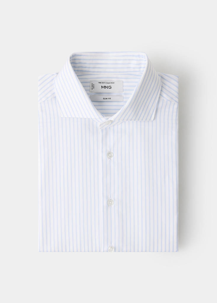 Slim fit 100% cotton striped formal shirt — White