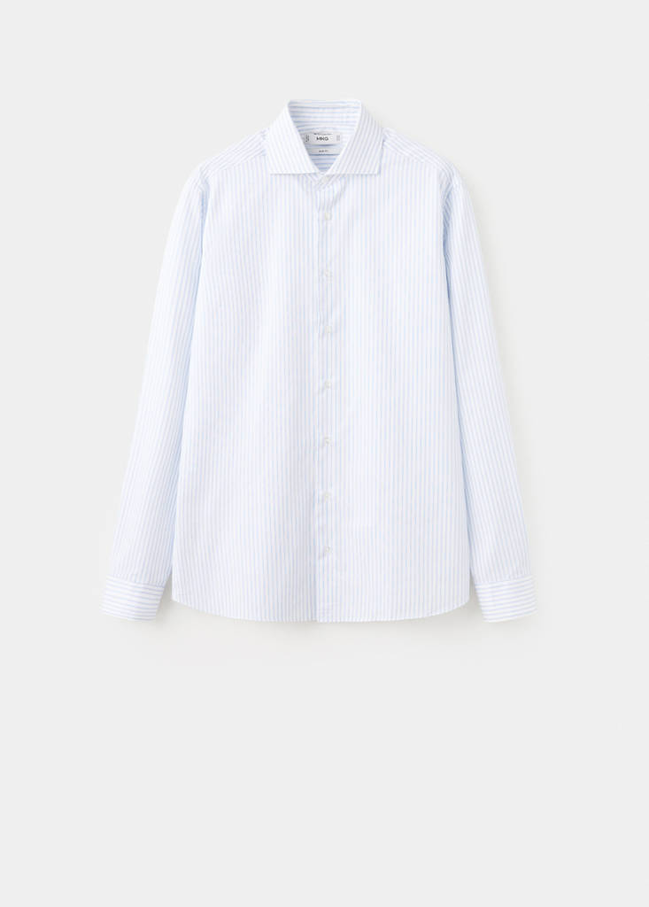 Slim fit 100% cotton striped formal shirt — White