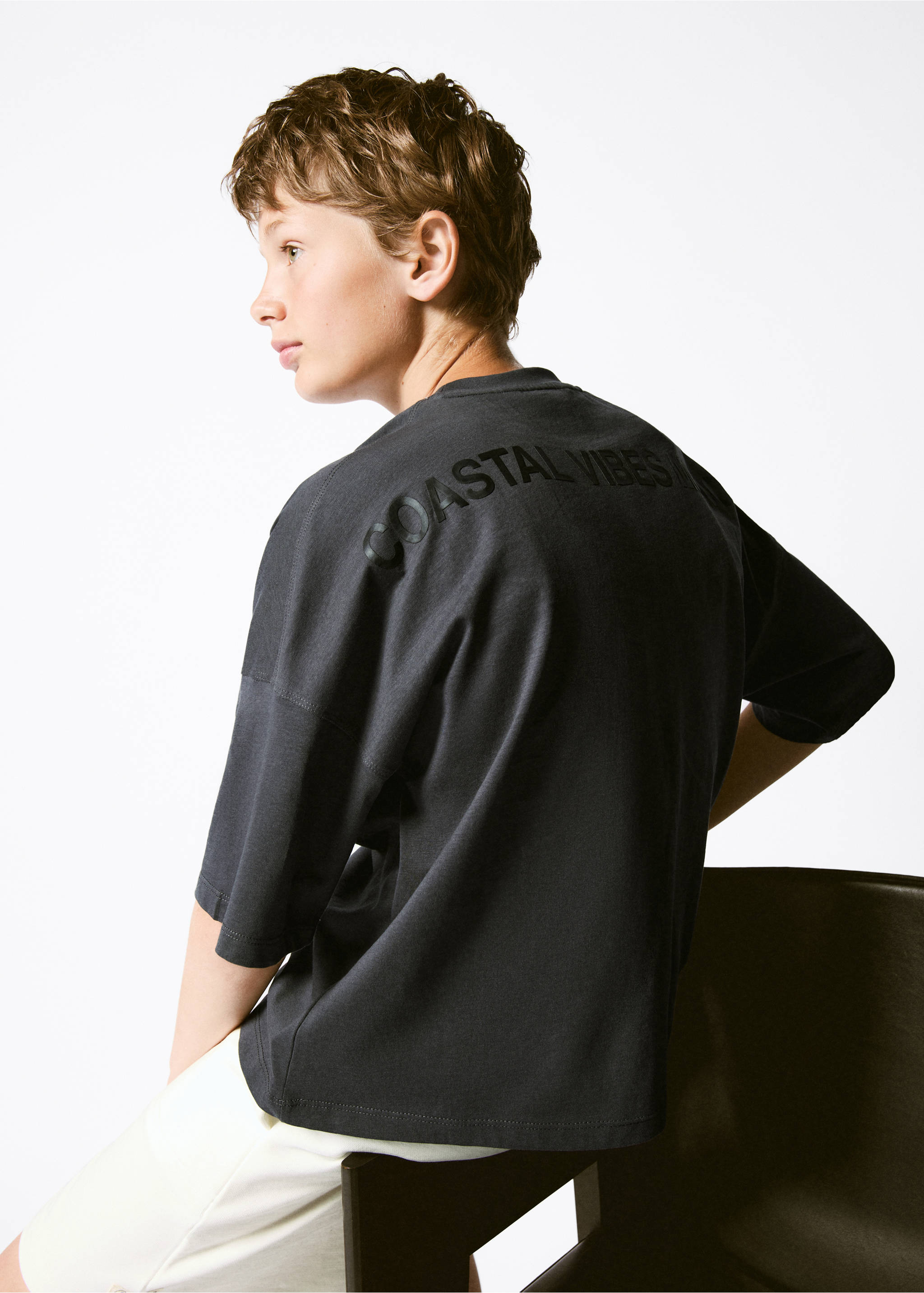 Printed cotton-blend t-shirt - Medium plane, Charcoal. Ref: 37021411-00.