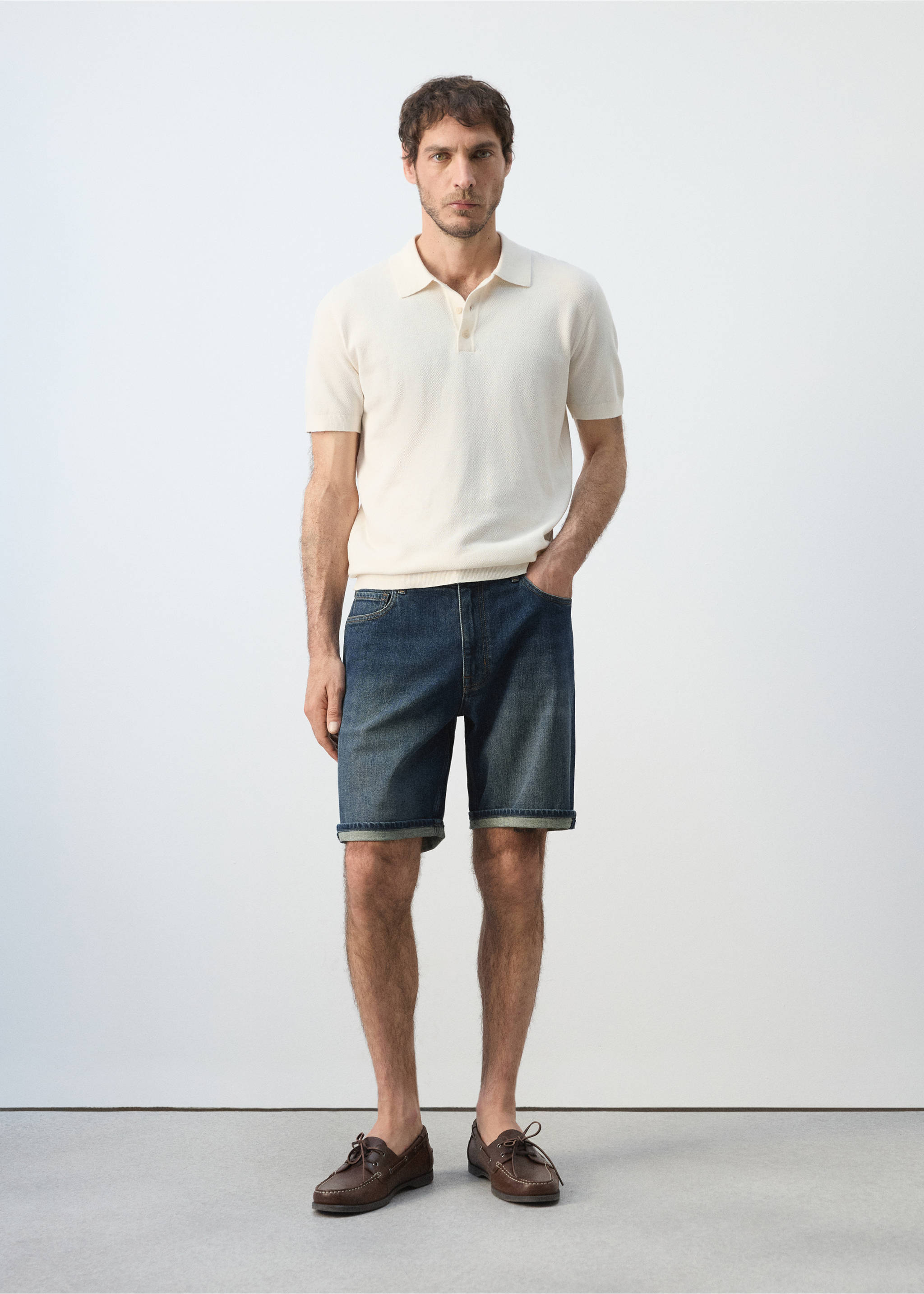 Bermuda en jean slim fit - Plan général, Bleu foncé. Ref: 37021413-00.