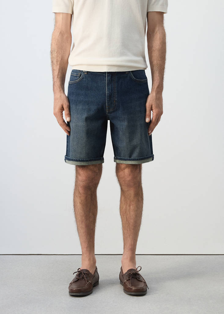 Slim-fit denim bermuda shorts — Dark Blue