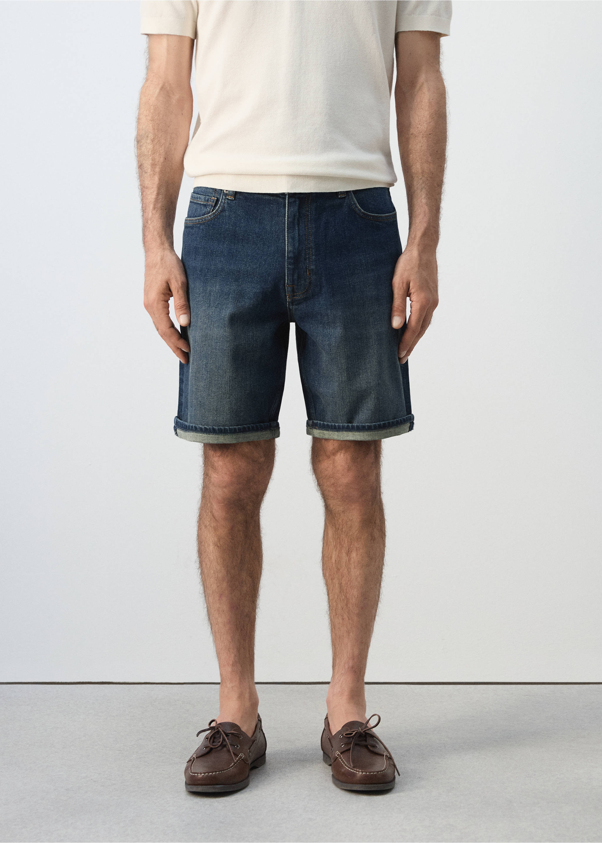 Bermuda en jean slim fit - Plan moyen, Bleu foncé. Ref: 37021413-00.