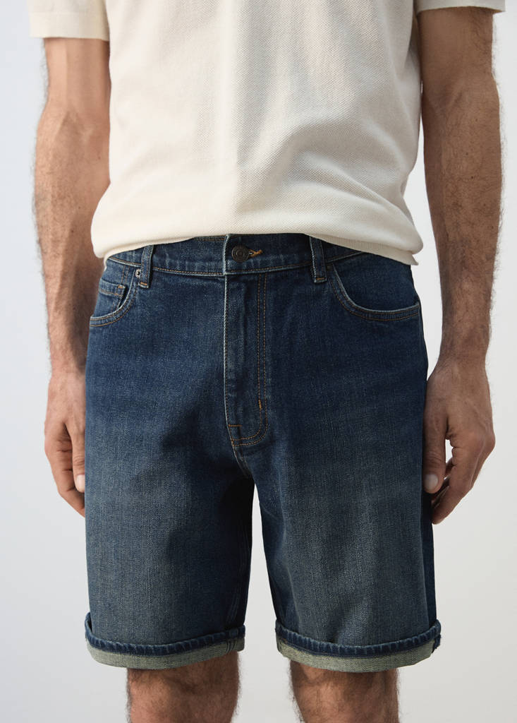 Slim-fit denim bermuda shorts — Dark Blue