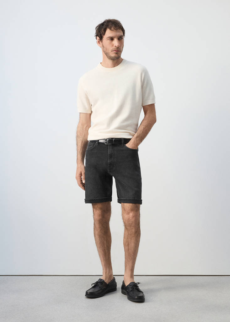 Slim-fit denim bermuda shorts — Black denim