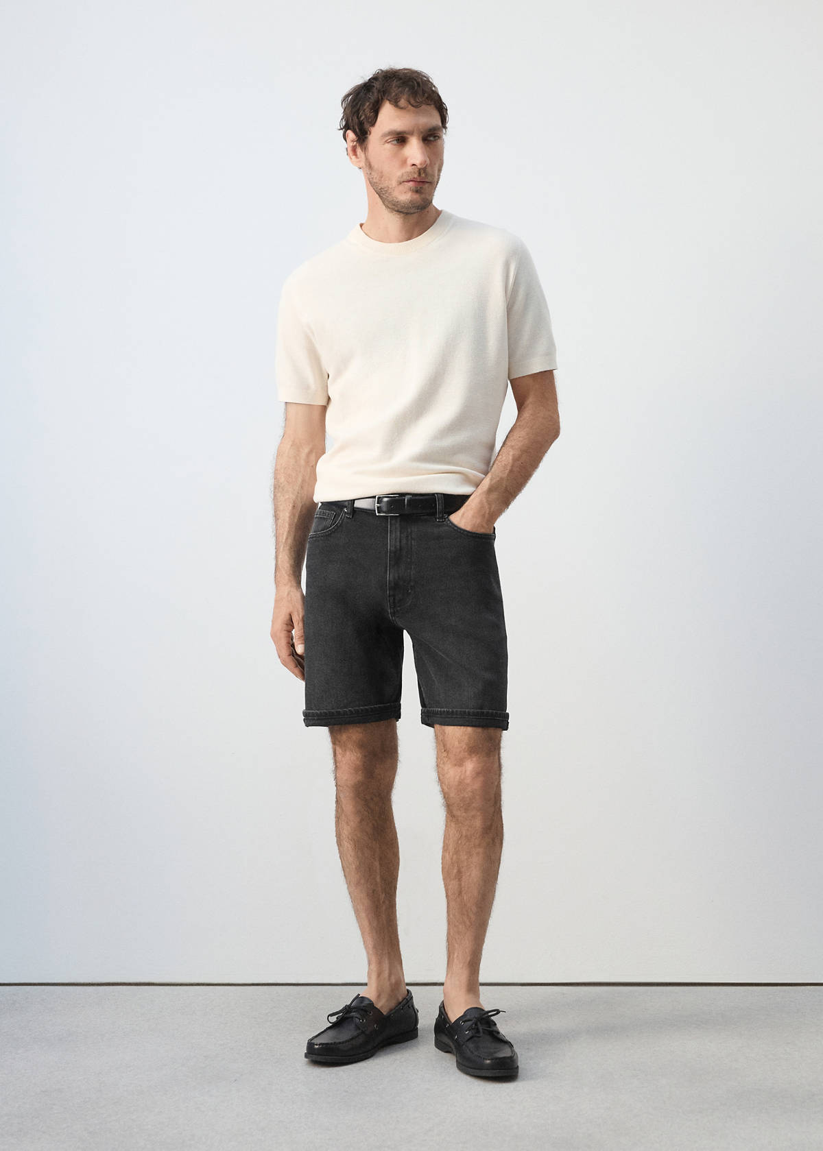 Slim-fit denim bermuda shorts — Black denim