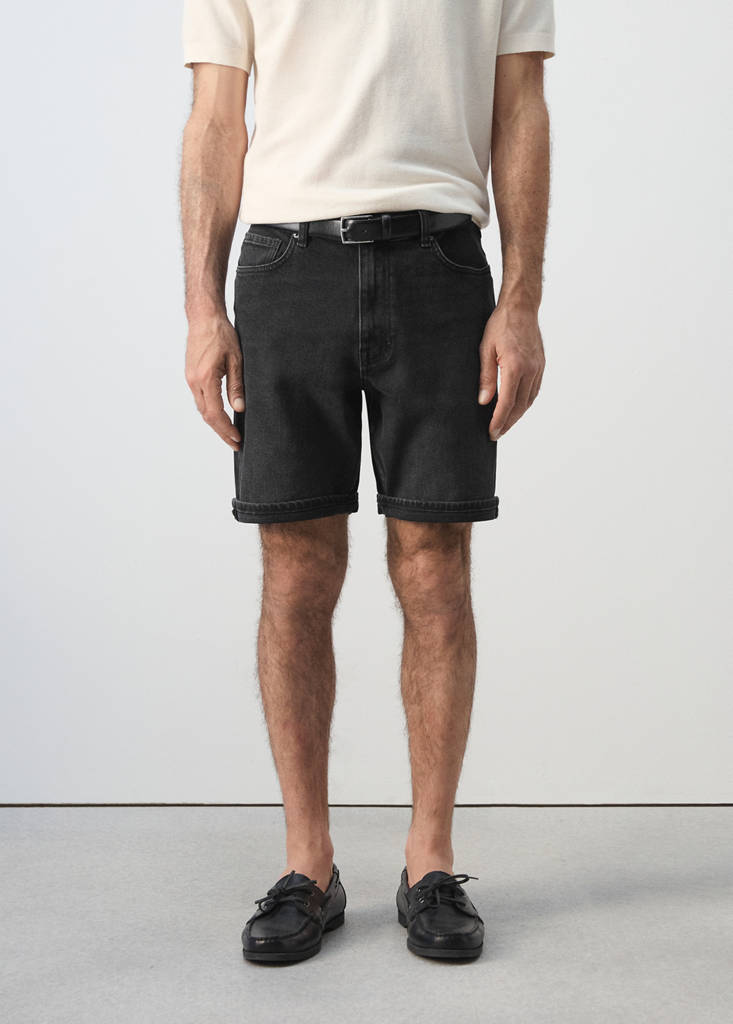 Slim-fit denim bermuda shorts — Black denim