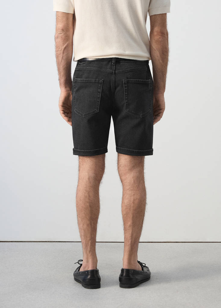 Slim-fit denim bermuda shorts — Black denim
