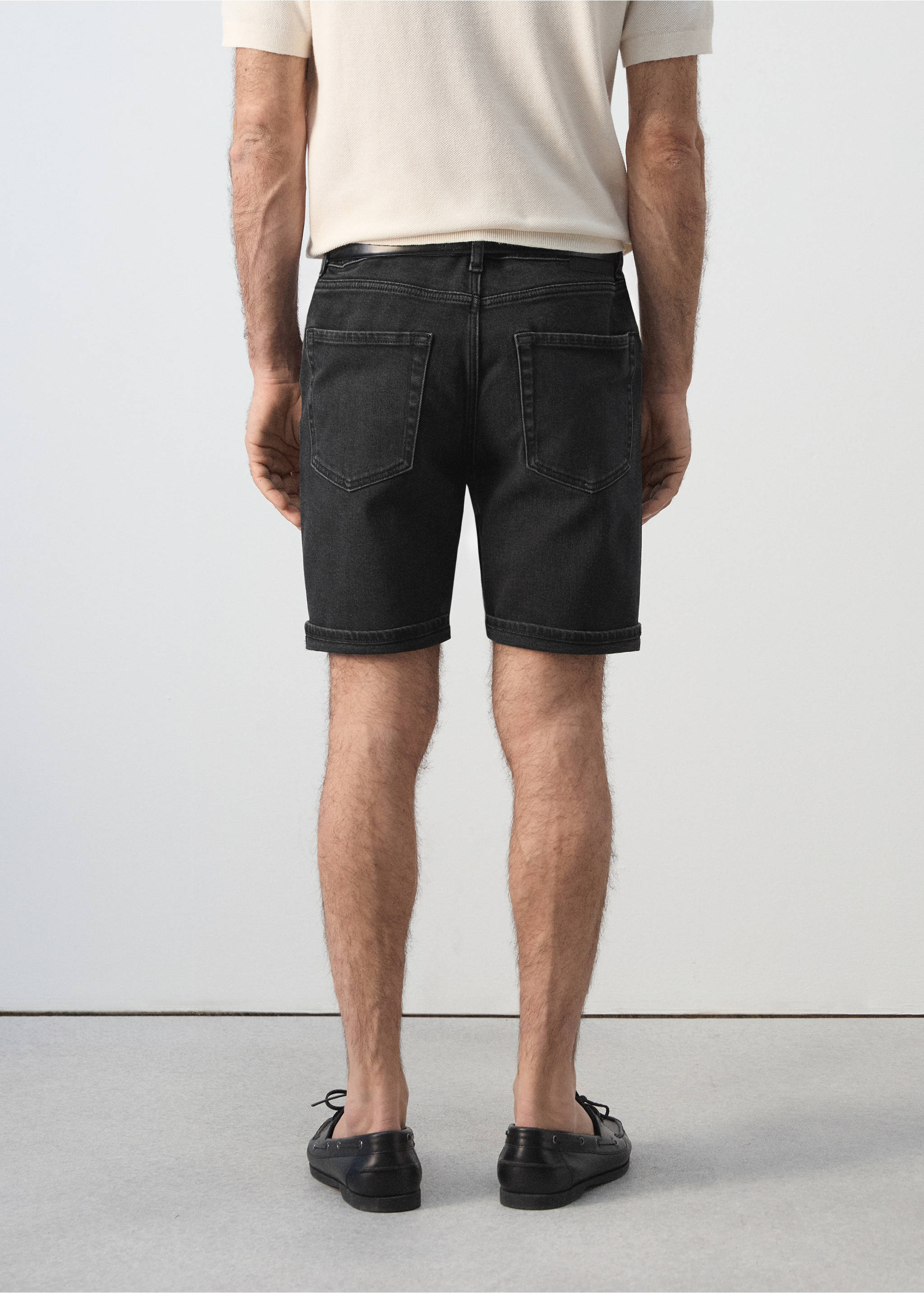 Slim fit turn-up Bermuda shorts - Reverse of the article, Black denim. Ref: 37021414-00.