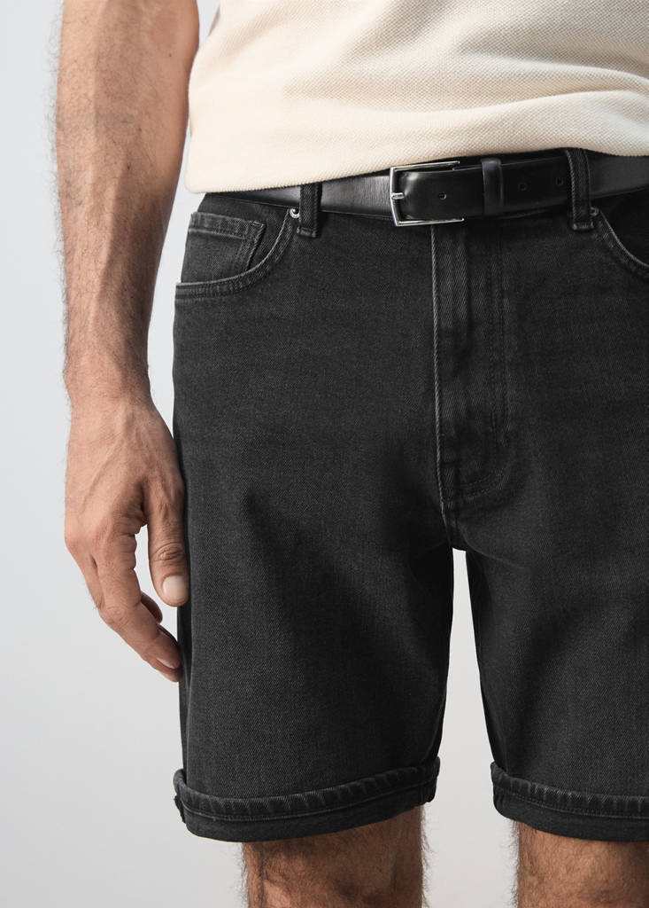 Slim-fit denim bermuda shorts — Black denim