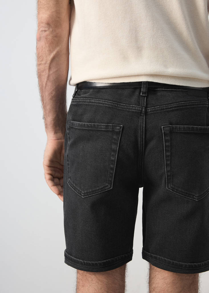 Slim-fit denim bermuda shorts — Black denim