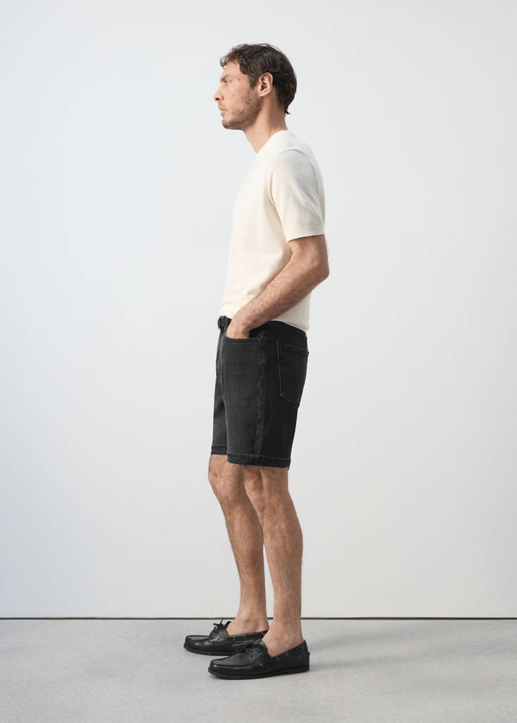 Slim-fit denim bermuda shorts — Black denim