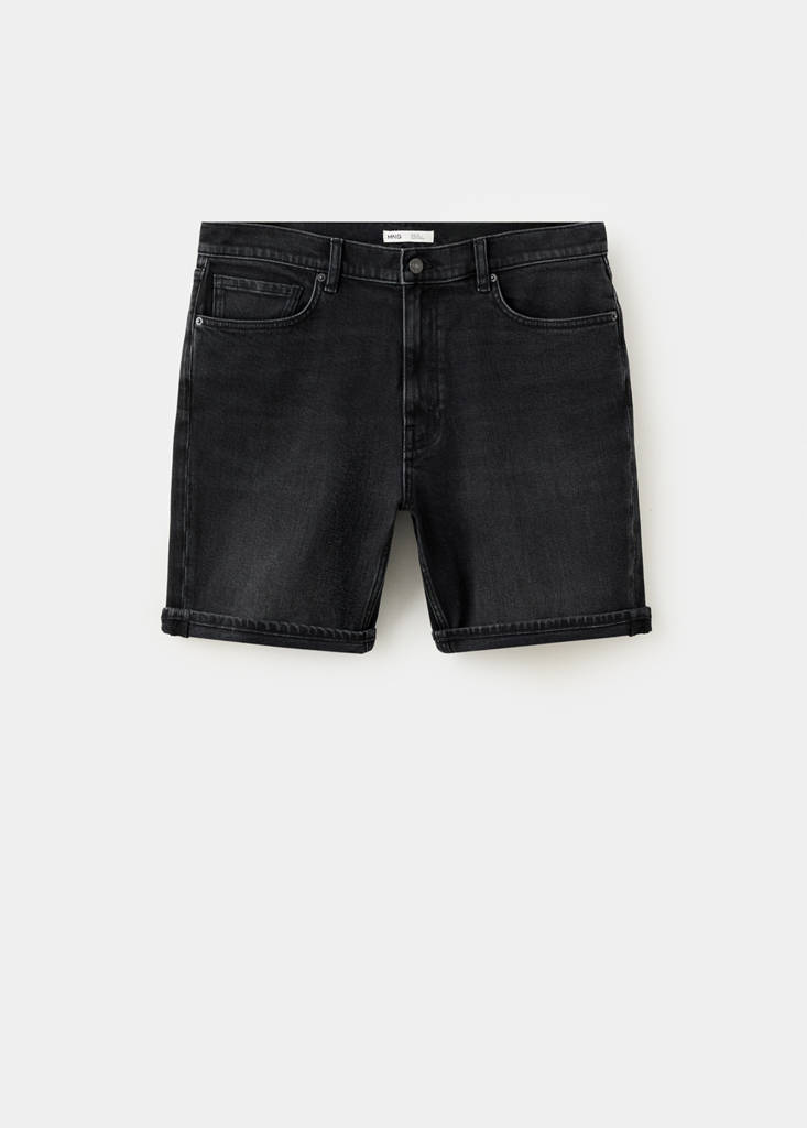Slim-fit denim bermuda shorts — Black denim