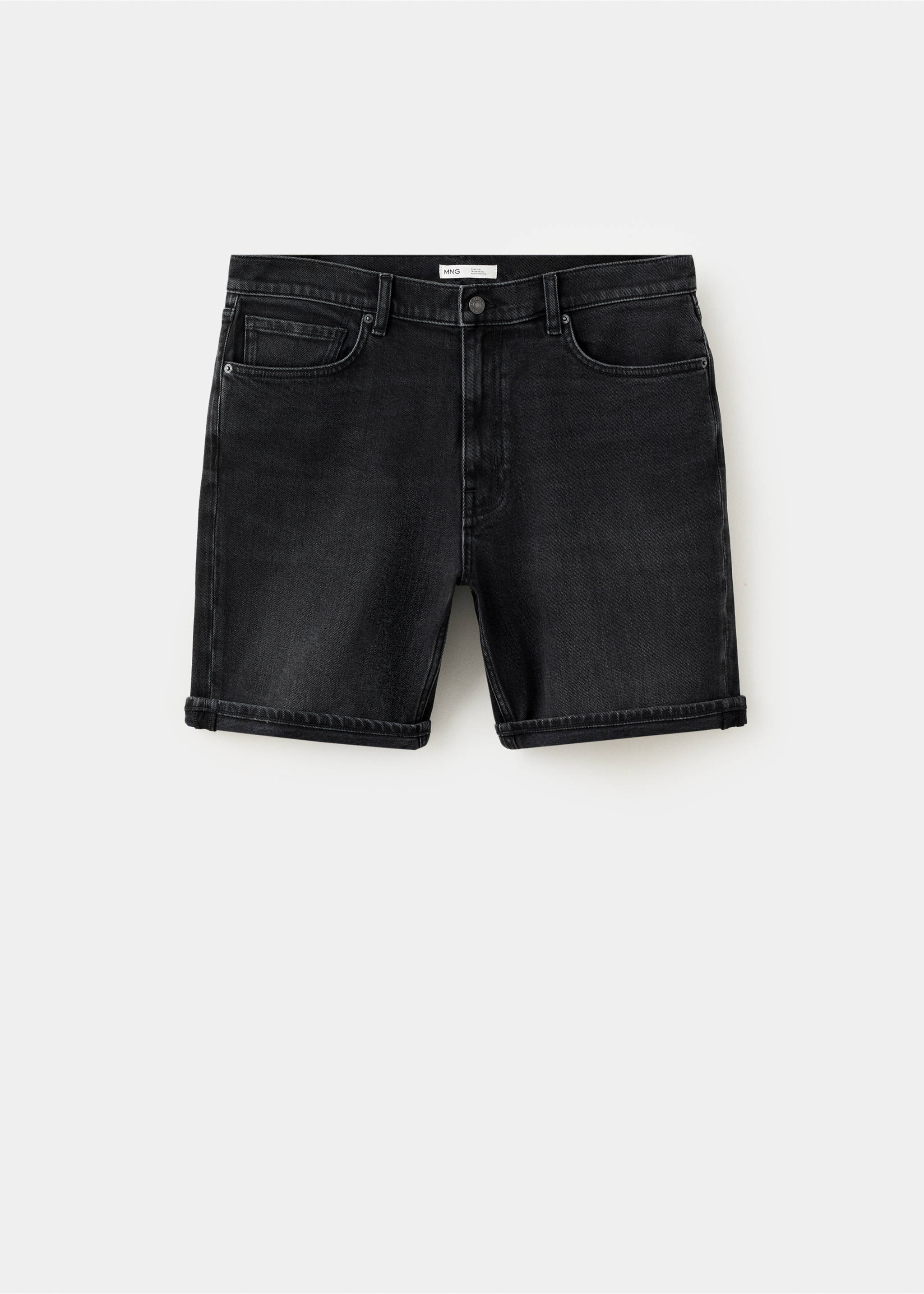 Slim fit turn-up Bermuda shorts - Article without model, Black denim. Ref: 37021414-00.