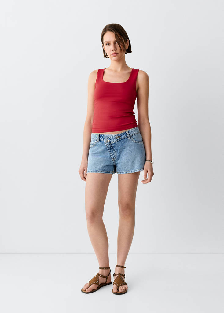 Square-neck strappy top — Red