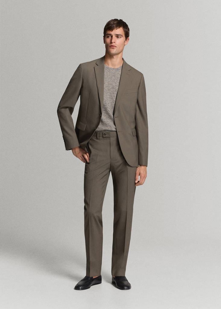 Turin 100% wool suit trousers — Medium Brown