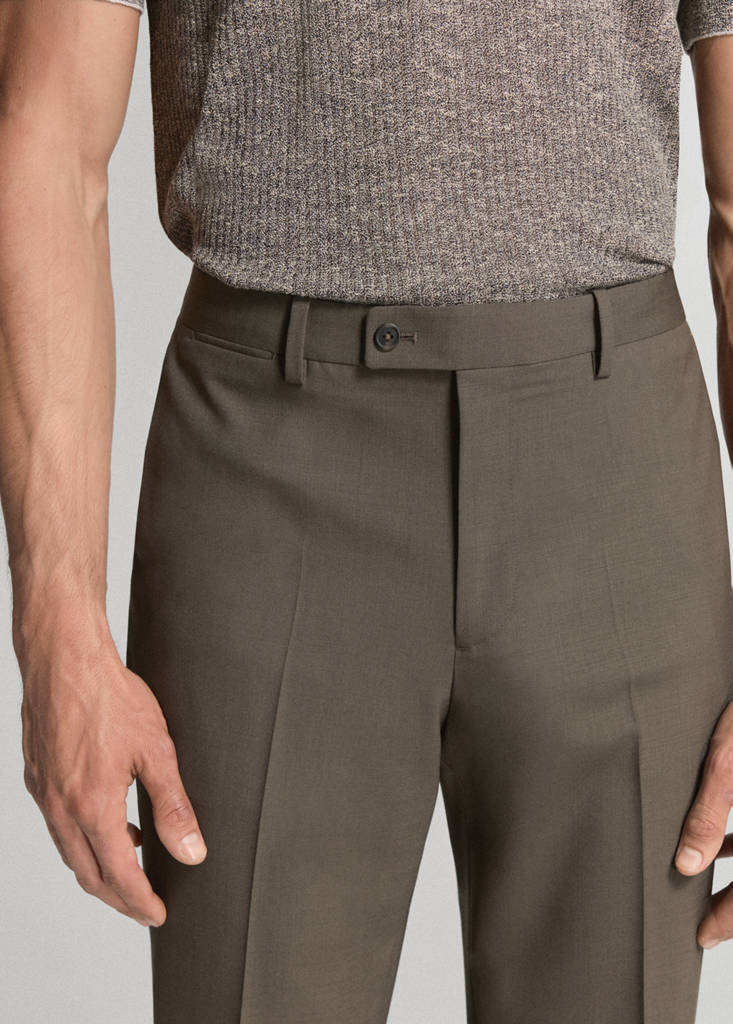 Turin 100% wool suit trousers — Medium Brown