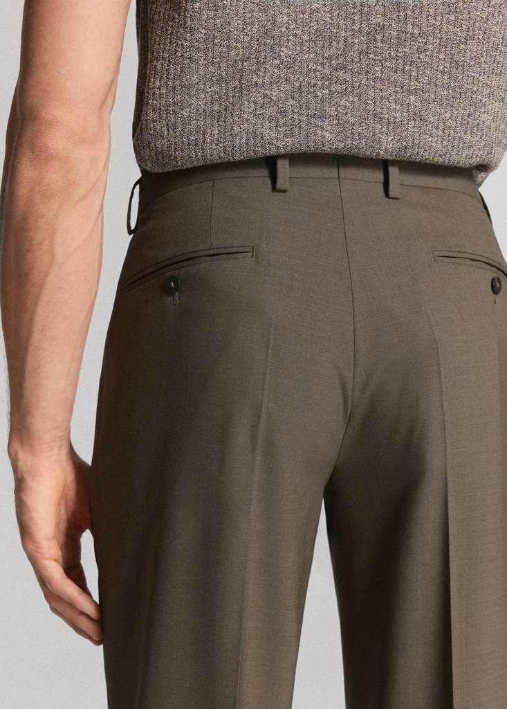 Turin 100% wool suit trousers — Medium Brown