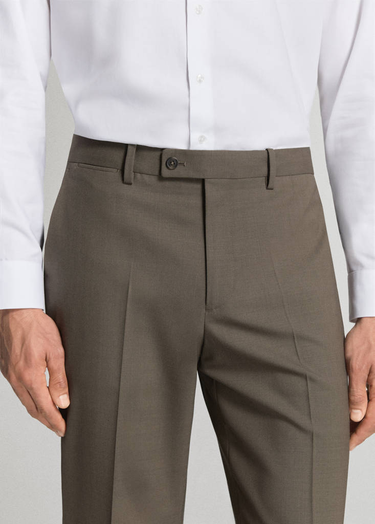 Turin 100% wool suit trousers — Medium Brown
