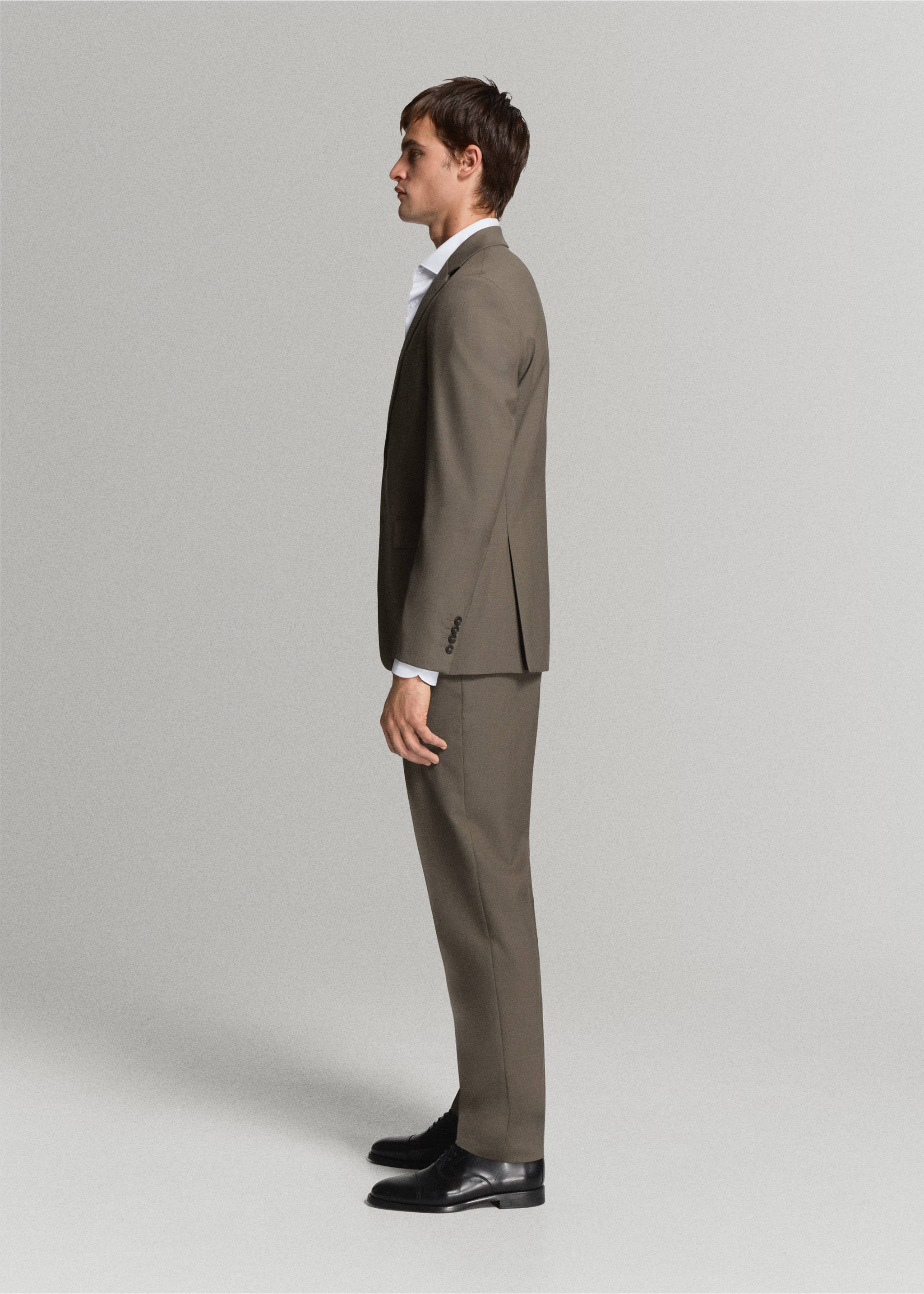 Olive green trousers worn with a matching blazer and white shirt., Medium Brown. Ref: 37021420-01.
