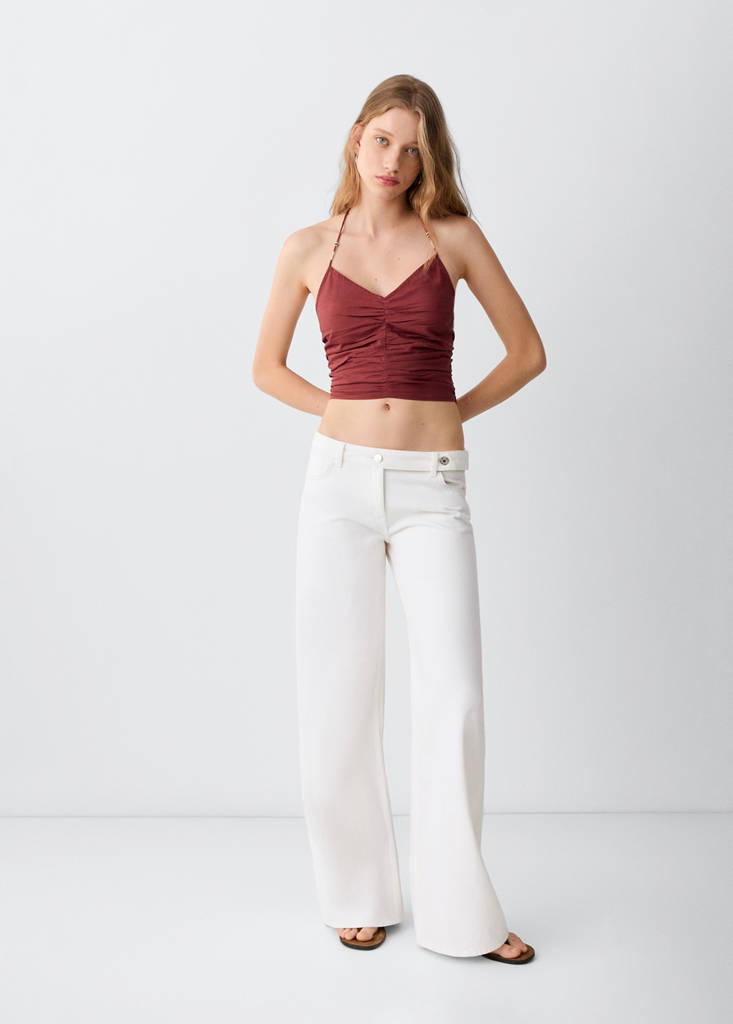 Ruched cotton top — Burnt Orange