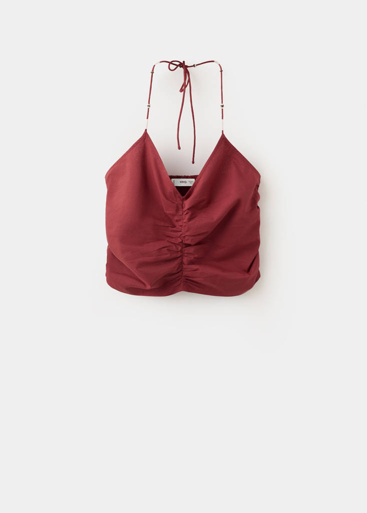 Ruched cotton top — Burnt Orange