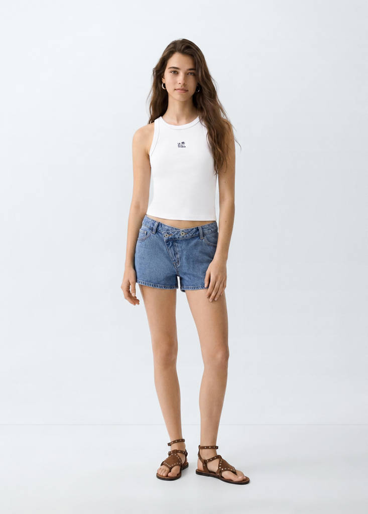 Top bawełniany z haftami złamana biel - Teen - XS - MANGO TEEN