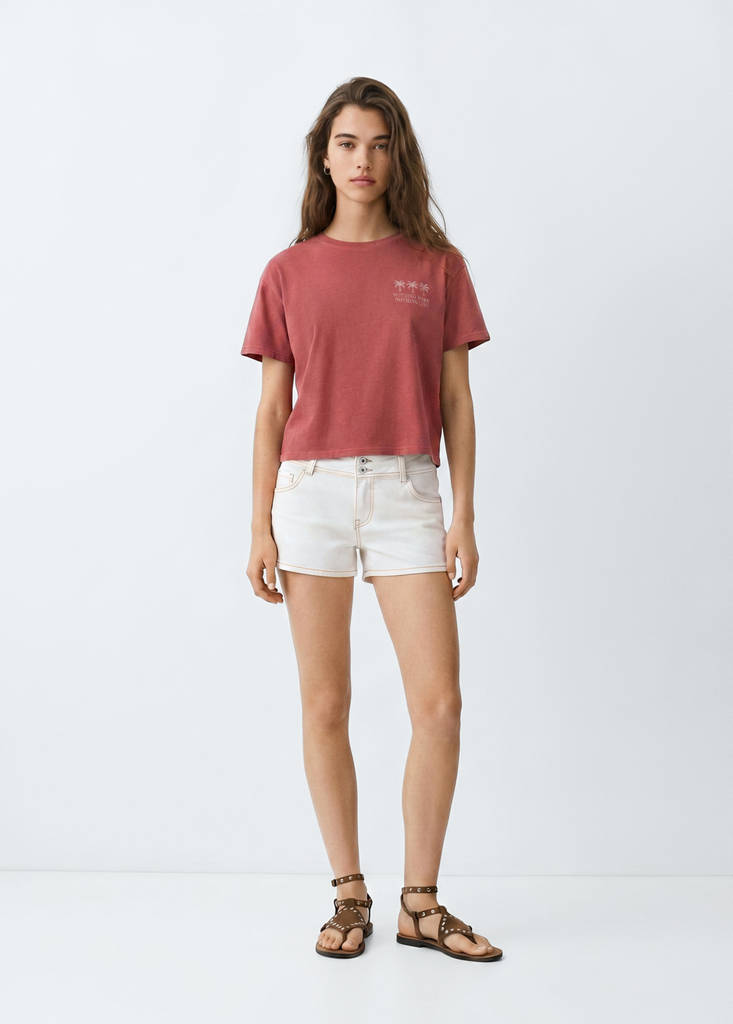 Printed cotton-blend t-shirt — Burgundy
