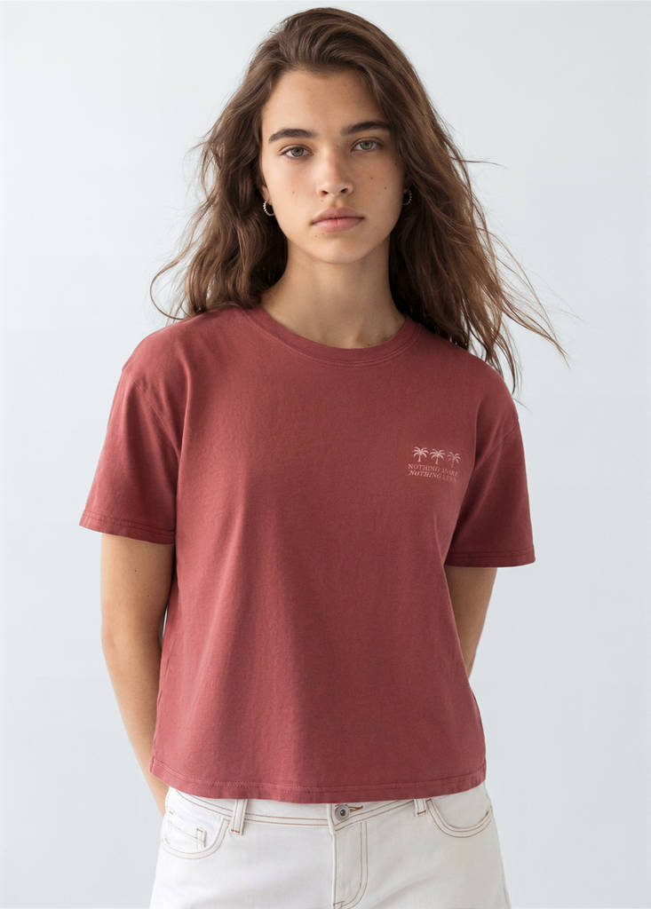 Printed cotton-blend t-shirt — Burgundy