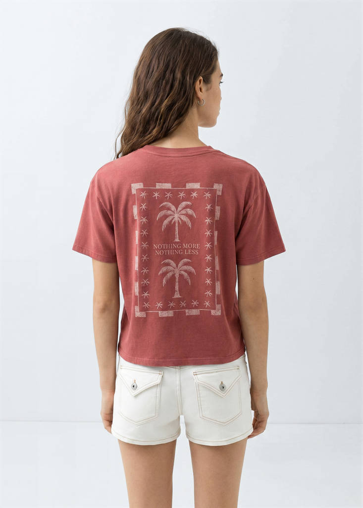 Printed cotton-blend t-shirt — Burgundy