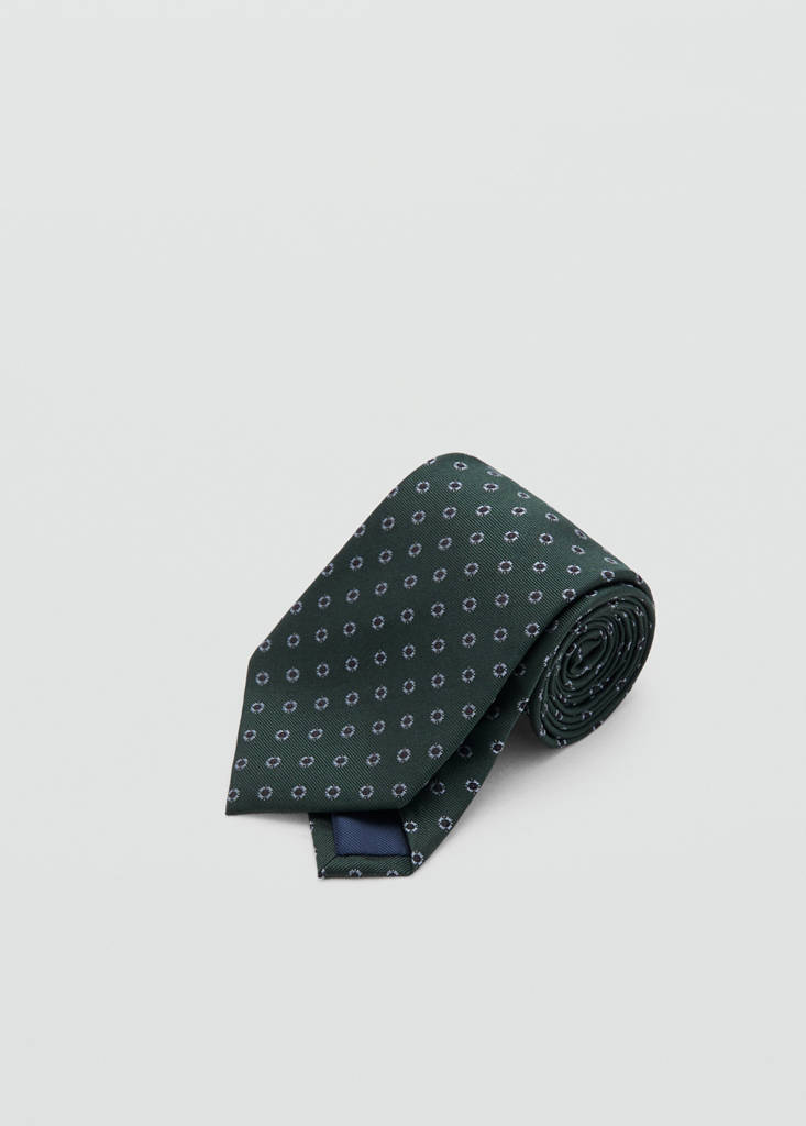 Printed silk tie — Khaki