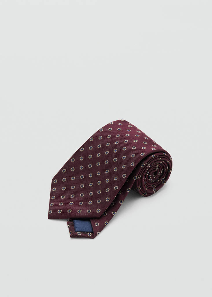 Printed silk tie — Burgundy