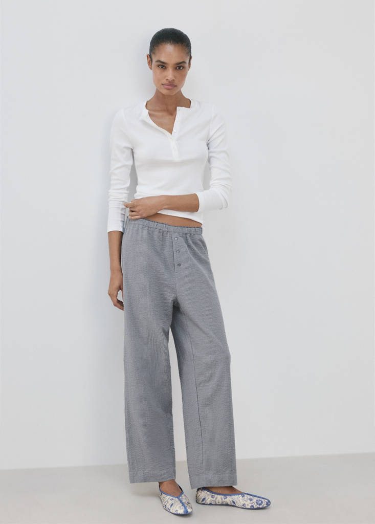 Seersucker striped two-piece pyjamas — Blue