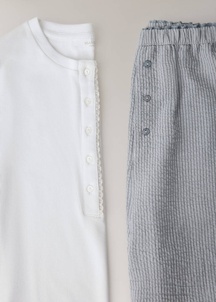 Seersucker striped two-piece pyjamas — Blue